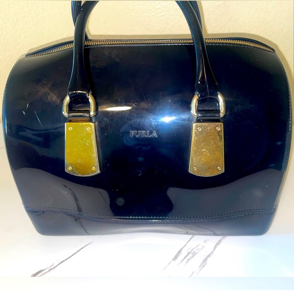 Furla Women's Navy and Gold Satchel